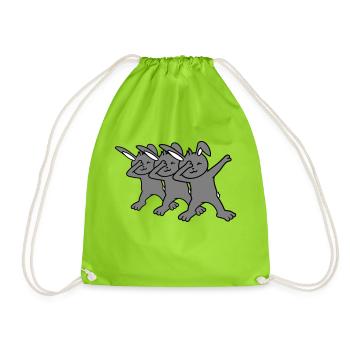 3 Bunnies Dabbing Dab Dance Pose Dancing Party Celebrate - Drawstring Bag - neon green - Front