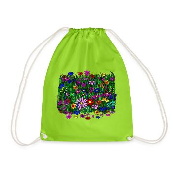 Flower meadow: beautiful, colorful flowers - Drawstring Bag - neon green - Front