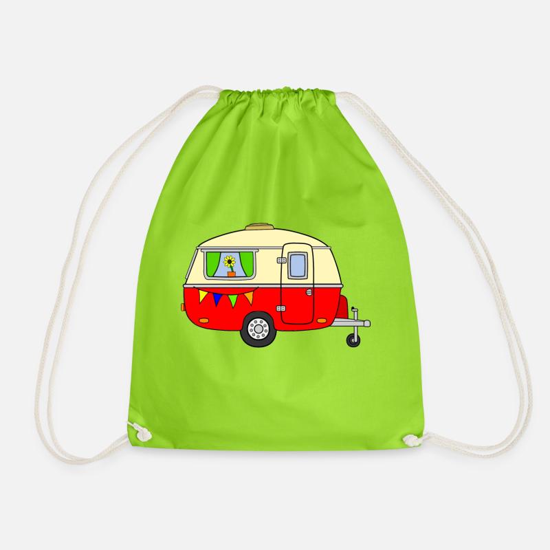 Wohnwagen Vintage Rot - Turnbeutel - Neongrün