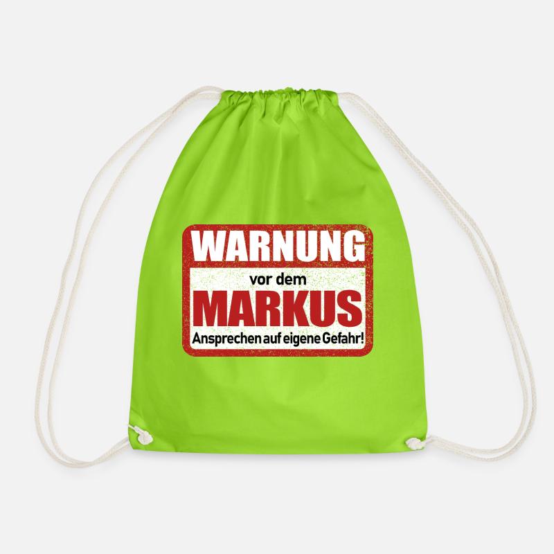 Markus Name Lustiges Warnschild - Turnbeutel - Neongrün