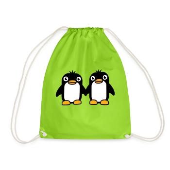 2 Pinguine Pärchen Händchen haltenverliebt Freunde - Turnbeutel - Neongrün - Vorne