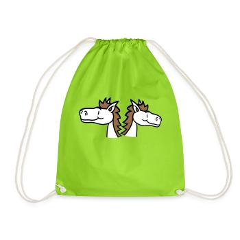 2 Horses Team Pony Foal Couple Comic Friends - Drawstring Bag - neon green - Front