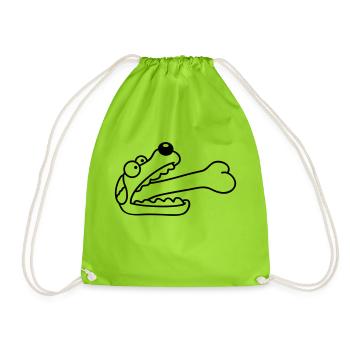 Dog Greedy Hungry Big Bone Swallowed - Drawstring Bag - neon green - Front