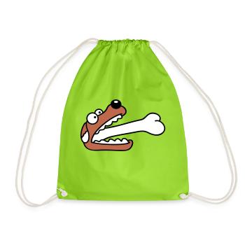 Dog Greedy Hungry Big Bone Swallowed - Drawstring Bag - neon green - Front