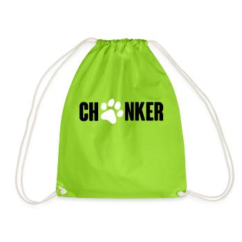 Chonker lettering with cat's paw - black and white - Drawstring Bag - neon green - Front