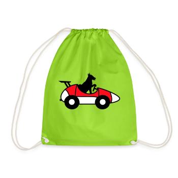 Dog Car Driving Race Autosport Racing Car - Drawstring Bag - neon green - Front