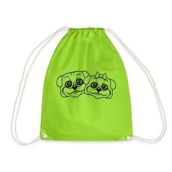2 chiens Carlin Homme Femme Couple Deux Amoureux Amour - Sac de sport léger - vert néon - Devant