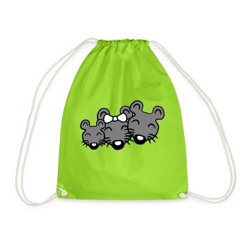 3 souris famille enfant maman papa parents rangée mignon - Sac de sport léger - vert néon - Devant