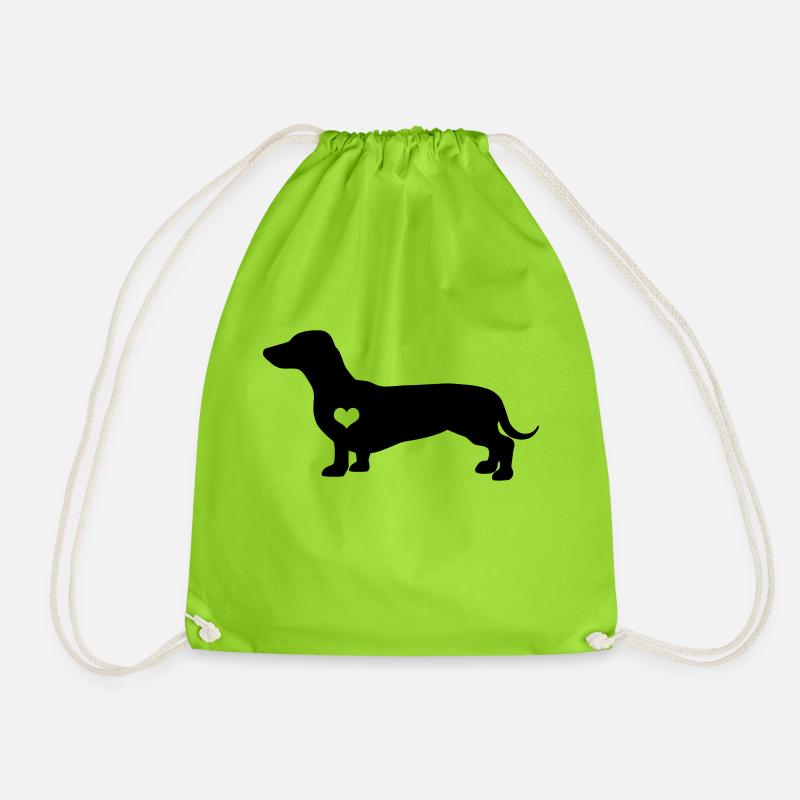 Dachshund Dachshund dog heartbeat gift idea - Drawstring Bag - neon green