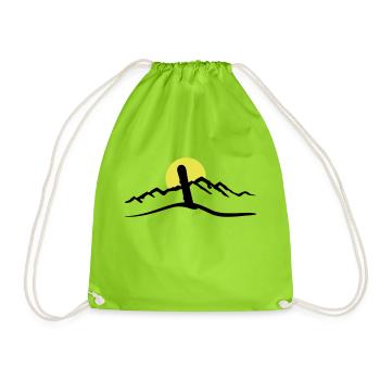 Snowboard, Mountains and Sun - Drawstring Bag - neon green - Front