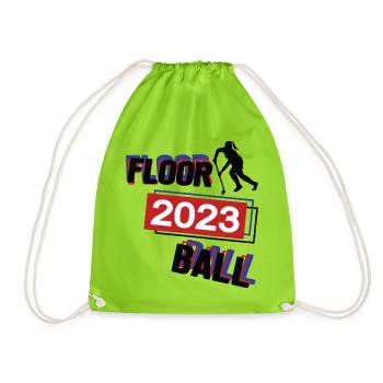 Floorball 2023 Spielerin Floorballerin Hockey Frau - Turnbeutel - Neongrün - Vorne
