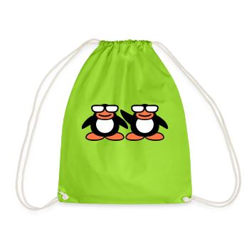 2 Pinguine Nerd Hornbrille Geek Schlau Team Crew - Turnbeutel - Neongrün - Vorne