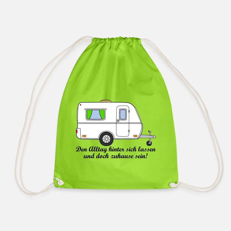 Wohnwagen / Caravan mit Spruch "Alltag" - Turnbeutel - Neongrün