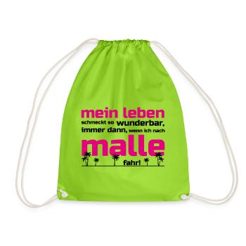 Mein Leben Malle (Schrift pink/schwarz) - Turnbeutel - Neongrün - Vorne