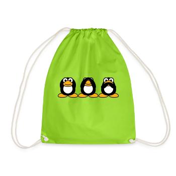 Three wise penguins don't hear anything say team - Drawstring Bag - neon green - Front