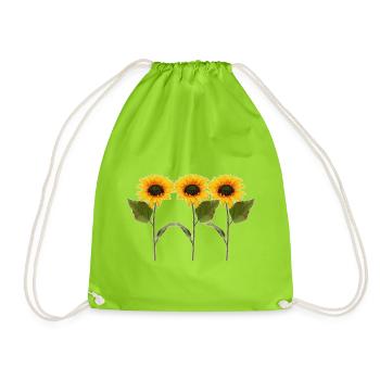 Three sunflowers - Drawstring Bag - neon green - Front