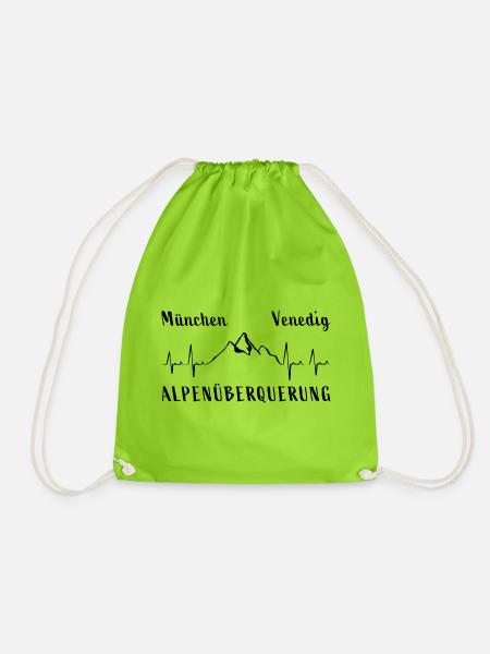 München Venedig Alpenüberquerung Herzschlag Berge - Turnbeutel - Neongrün