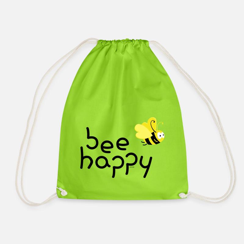 Bee happy schwarz - Turnbeutel - Neongrün