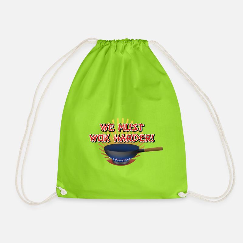 we must wok harder - funny motif with wok - Drawstring Bag - neon green