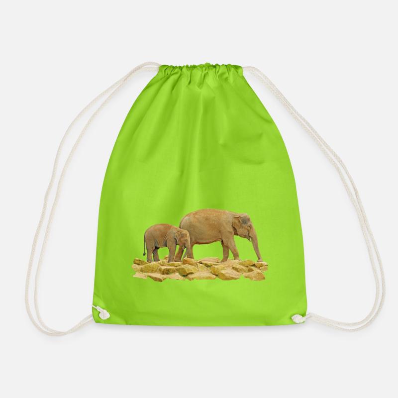Mama und Baby Indischer Elefant - Turnbeutel - Neongrün