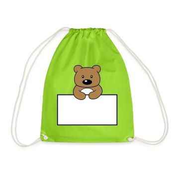 name shield frame text write teddy grizzly ba - Drawstring Bag - neon green - Front