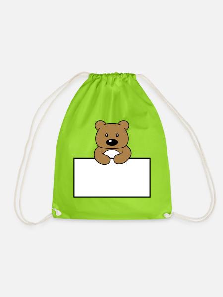 name schild rahmen text schreiben teddy grizzly ba - Turnbeutel - Neongrün