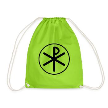 Christian Chi Rho Symbol in schwarz - Turnbeutel - Neongrün - Vorne