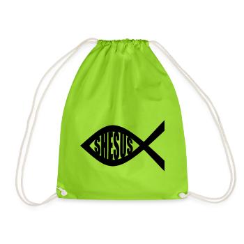 SHESUS FISH - Drawstring Bag - neon green - Front