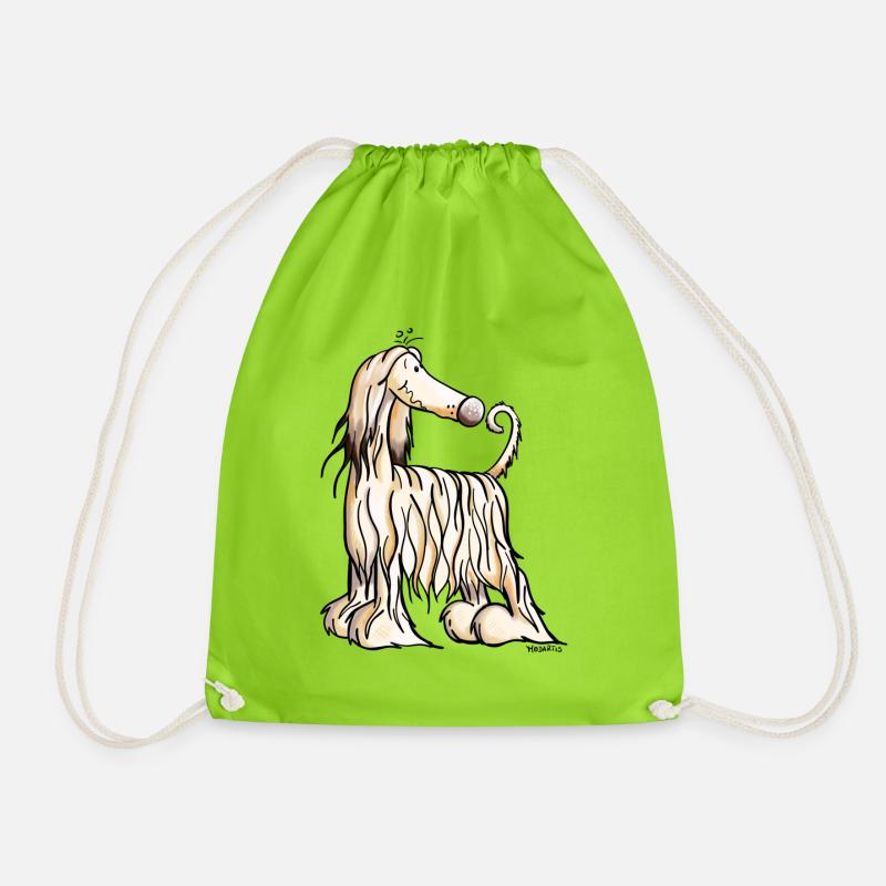 Funny Afghane Hound - Drawstring Bag - neon green
