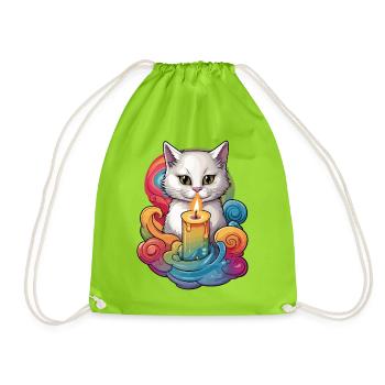 Katze mit Kerze - Turnbeutel - Neongrün - Vorne
