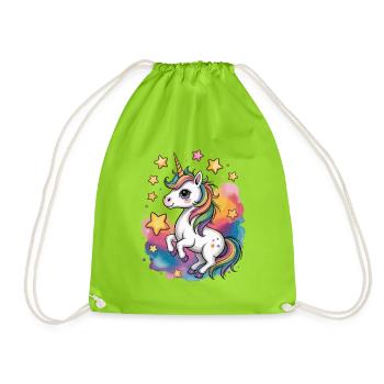 Licorne colorée avec des étoiles et un arc-en-ciel - Sac de sport léger - vert néon - Devant