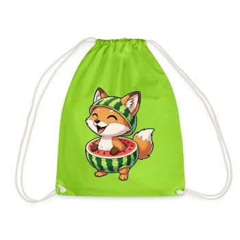 Lustiger Fuchs mit Wassermelone Sommer Spaß - Turnbeutel - Neongrün - Vorne