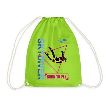 Parachuting Skydiver | Born to Fly - Drawstring Bag - neon green - Front