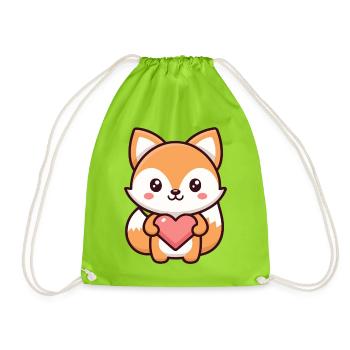 Kawaii-Fuchs im Herzen - Turnbeutel - Neongrün - Vorne
