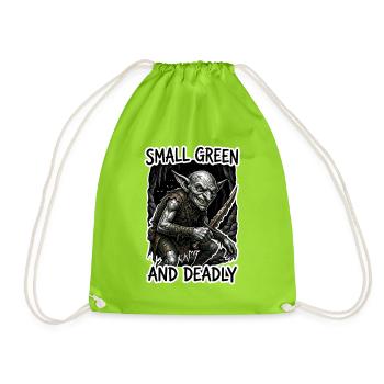 Small Green and Deadly - Goblin Rogue TTRPG Art - Drawstring Bag - neon green - Front
