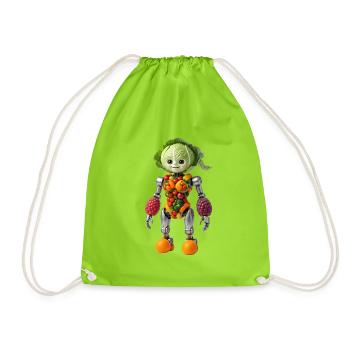 Cabbage Robot | Creative Food Art Design - Drawstring Bag - neon green - Front