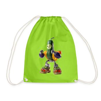 Cute Zucchini Veggie Robot Cyborg - Drawstring Bag - neon green - Front