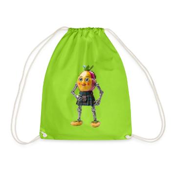 Cute Scottish Dragon Fruit Robot in Kilt - Drawstring Bag - neon green - Front