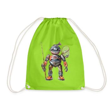 Fishbuilt Mechanobot - Drawstring Bag - neon green - Front
