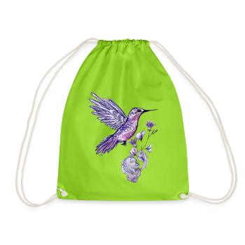 Colibri violet avec fleur lilas - Sac de sport léger - vert néon - Devant
