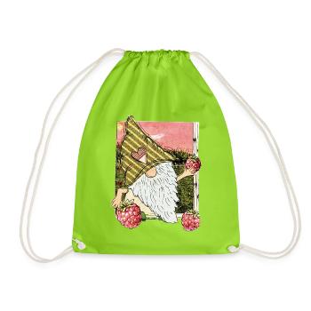 Garden gnome with raspberries - Drawstring Bag - neon green - Front