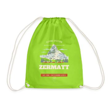 Zermatt Matterhorn — Reiseabzeichen, dunkler Hintergrund - Turnbeutel - Neongrün - Vorne