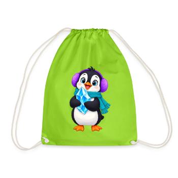 Kuschelpinguin mit Eiskristall - Turnbeutel - Neongrün - Vorne