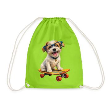 Hund auf Skateboard, blaue Brille - Turnbeutel - Neongrün - Vorne