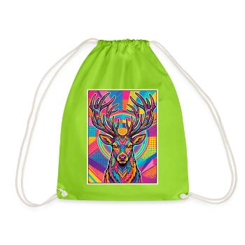 Hirsch Neon Pop Art Kaleidoskop - Turnbeutel - Neongrün - Vorne