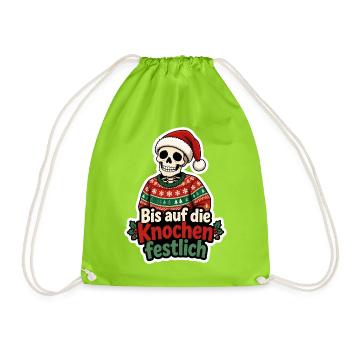 Bis auf die Knochen festlich Skelett Weihnachten - Turnbeutel - Neongrün - Vorne