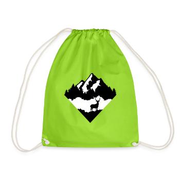 Deer, Forrest and Mountains - Drawstring Bag - neon green - Front