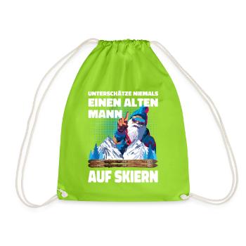 Never underestimate an old man on skis! - Drawstring Bag - neon green - Front