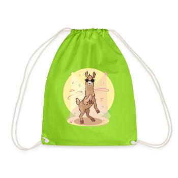 Dabbing Lama - dancing cool llama - Drawstring Bag - neon green - Front