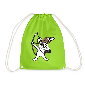 Rabbit Archer Medieval Arrow Bow Shooting - Drawstring Bag - neon green - Front